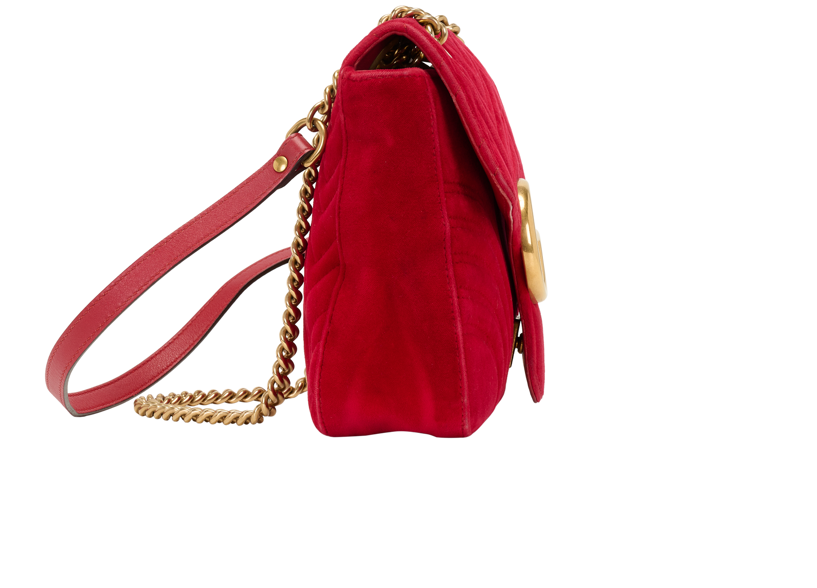 Medium GG Marmont Shoulder Bag, &pound;550, Handbags, Red, Velvet, Side view